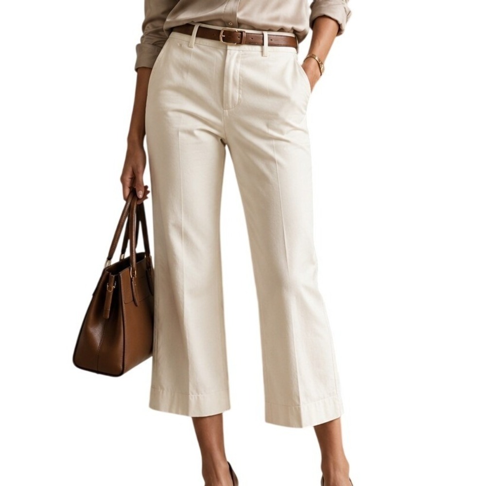 Express Design Studio‎ Ecru White Cropped Trousers Mid Rise Straight Leg Size 6